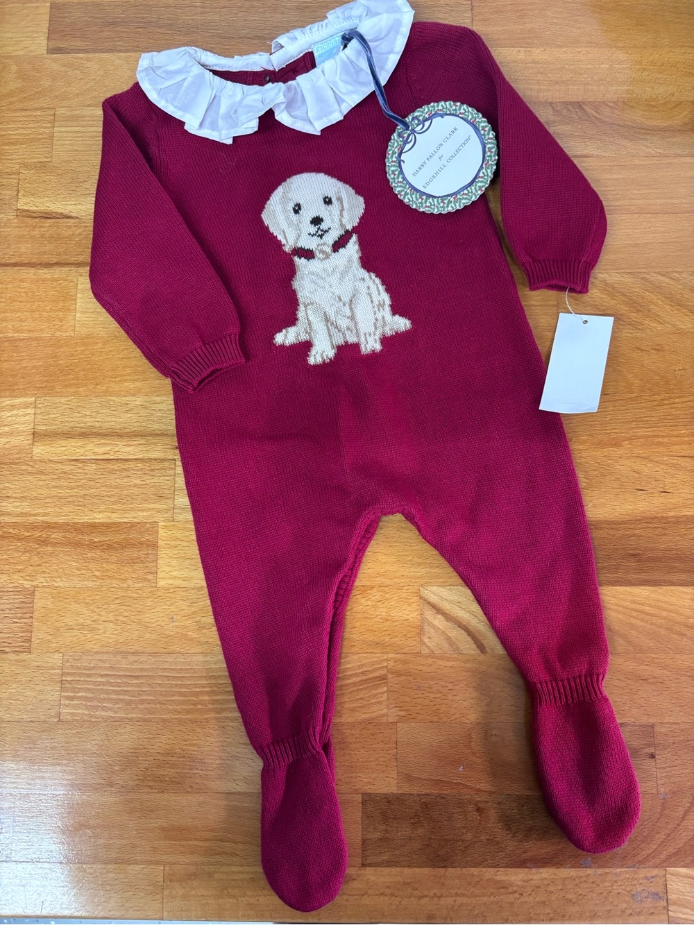 Edgehill Collection x Darby Fallon Clark Baby Girls Dog Sweater Footie Coveralls